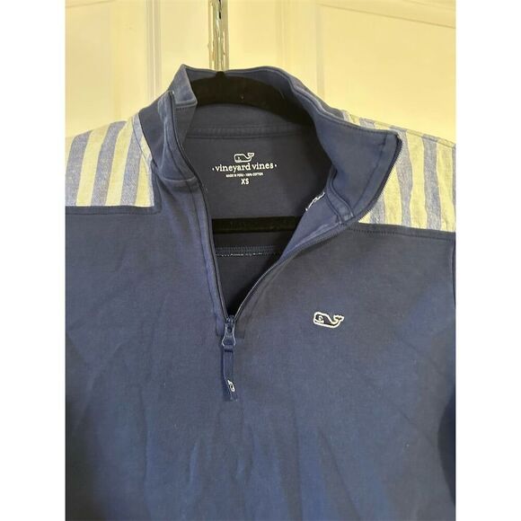 Vineyard Vines Women's Blue 1/4 Zip Pullover XS Striped Shoulder - Picture 2 of 9